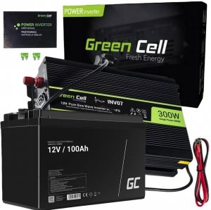 ZESTAW PRZETWORNICA Green Cell 12V-|}230V 300W/600W CZYSTY SINUS + AKUMULATOR AGM GreenCell 12V 100Ah