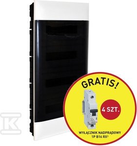 Rozdzielnica podtynkowa PRACTIBOX S 4x12 drzwi przezroczyste, do ścian pełnych - promocja B16 gratis