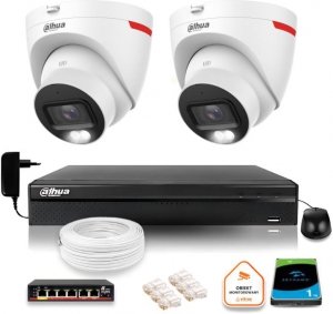 Zestaw monitoringu IP DAHUA 2 kamery zewnętrzne WizColor 2K 30m 