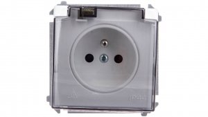 Simon Basic Gniazdo bryzgoszczelne z/u IP44 z przesłoną torów i klapką dymną białe BMGZ1Bz.01/11a