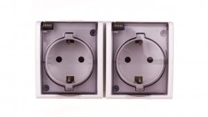 Simon Aquarius Gniazdo hermetyczne podwójne z/u Schuko IP54 z klapką dymną białe AQGSz1-2/11a