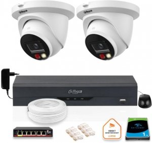 Zestaw monitoringu IP Dahua 8mpx 4K 2 kamery IPC-HDW2849TM-S-IL z dyskiem 1TB 