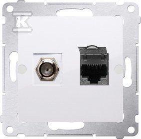 Simon 54 Gniazdo antenowe typu F + RJ45 kat.6 (moduł), biały + Ramka 1-krotna uniwersalna do puszek karton-gips IP20 / IP44, biały Simon54 DMR894