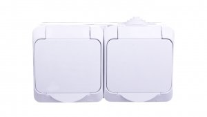 Cedar Plus Gniazdo hermetyczne podwójne z/u z klapką i przesłonami 16A IP44 białe WDE000522