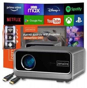 Rzutnik Android Google TV FULL HD 4K 39000lm WiFi Przenośny SMART Zenwire G60