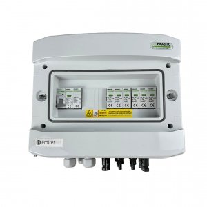 Rozdzielnica przył. DCAC hermetyczna IP65 EMITER z ogranicznikiem przepięć DC Noark 1000V typu 2, 2 x łańcuch PV, 2 x MPPT // ogr. AC Noark typ 2, 20A 1-F