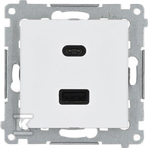Ładowarka USB podwójna, C+A, biały, maksymalna moc ładowania: 30W, SIMON54 + Ramka 1-krotna uniwersalna do puszek karton-gips IP20 / IP44, biały Simon54 DMR953