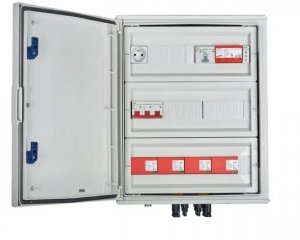 EM-855_DCAC Rozdzielnica przył. DCAC hermetyczna IP66 EMITER z ogranicznikiem przepięć DC Dehn 1000V typu 1+2, 4 x łańcuch PV, 4 x MPPT // ogr. AC Dehn typ 1+2, 100A 3-F, FR 100A, syg. faz + gniazdko