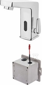 Bateria umywalkowa Deante chrom, sensor. stojąca z regulacją temperatury w korpusie zasilana bateryjnie 4x1,5v