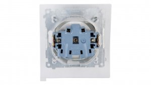 Simon 54 Gniazdo bryzgoszczelne z/u IP44 z przesłoną torów i klapką pełną białe DGZ1BZ.01/11