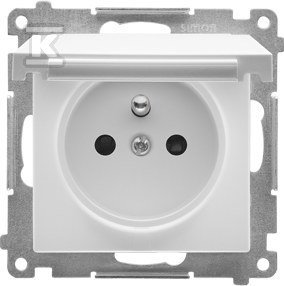 Gniazdo wtyczkowe do wersji IP44 bez uszczelki (moduł) 16 A, 250 V~, szybkozłącza. Klapka w kolorze pokrywy: Biały mat, SIMON55 + Ramka 1-krotna LINE: Biały mat, SIMON55 DMS057