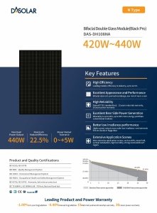 Moduł fotowoltaiczny panel PV 430Wp DAS SOLAR DAS-DH108NA- 430B-PRO N-Type Bifacial Double Glass Module (Black Pro) Full Black