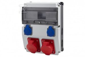 Rozdzielnica CAJA 12M BICOLOR - gniazda 16A 5p, 32A 5p, 2x230V, 12 modułów, kolor czarno bialy