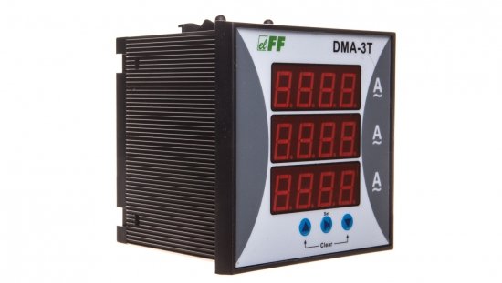 Amperomierz 3-fazowy cyfrowy tablicowy 0-9000A dokładność 1 96x96mm do pracy z przekładnikiem 5A DMA-3T