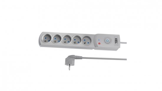 Przedłużacz przeciwprzepięciowy professional 5 gniazd 1,5m 10A 230V 2300W szary W-100034