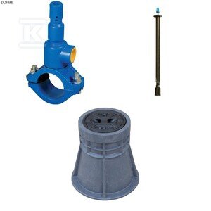 Nawiertka DN160x40 do rur PVC/PE, PN10, do wody, GJL + obudowa teleskopowa + skrzynka PEHD ZESTAW DLW388