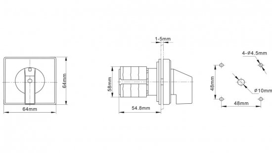 Łącznik krzywkowy 0-1 40A 3P tablicowy na kłódkę IP65 / LW40 0-1 3P TRG