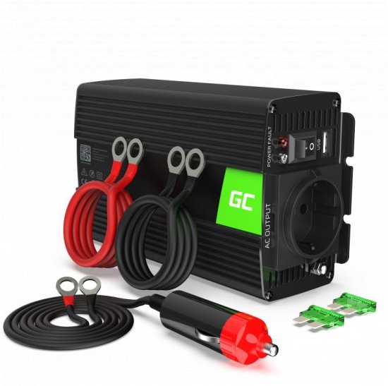 PRZETWORNICA NAPIĘCIA INWERTER Green Cell 12V -|} 230V 500W/1000W CZYSTA SINUSOIDA INV16