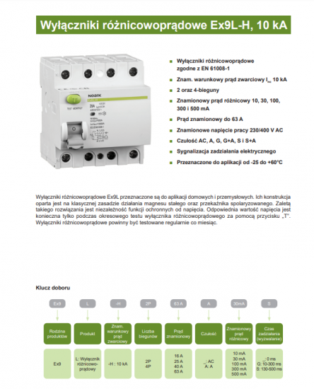 NOARK Wyłącznik różnicowoprądowy 3-faz 4P 25A 100mA 6kA TypA (108365)