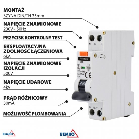 WYŁĄCZNIK RCBO 1P C 25A 30mA TYP AC SCHELINGER