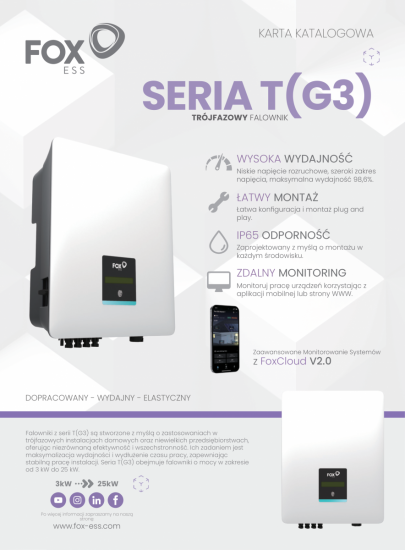 Falownik sieciowy 3-fazowy FoxESS T12 - G3 12 kW
