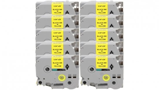 Taśma 10x Tze-651 do drukarki Brother 24mm x 8m żółta taśma czarny nadruk