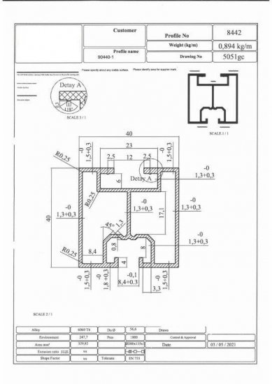 Profil aluminiowy 40*40 Śruba młoteczkowa L:2400mm