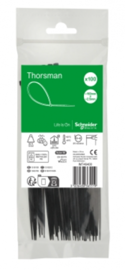 Opaska kablowa 160x2.5 mm (100 sztuk), Thorsman, czarna IMT46408