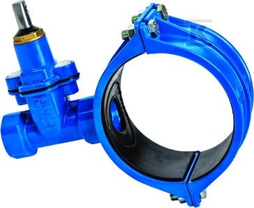 Zasuwo-opaska do wody gwintowana ZG2 NWZPE DN40x110 z miękkim uszczelnieniem, z szeroką opaską na rurę PVC/PE, PN16, GJS- żeliwo sfero