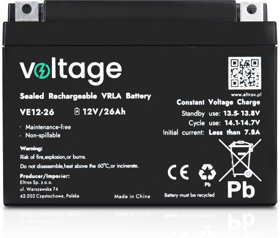 Akumulator AGM Voltage 12V 26Ah VE12-26 (Żywotność 6-9 lat)