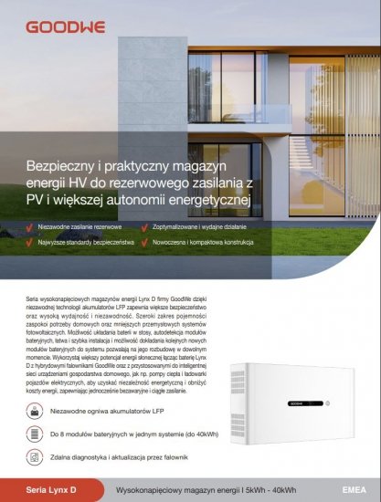 GoodWe ET G2 8 kW + Lynx D 10 kWh - zestaw falownik hybrydowy 3-fazowy + magazyn energii HV