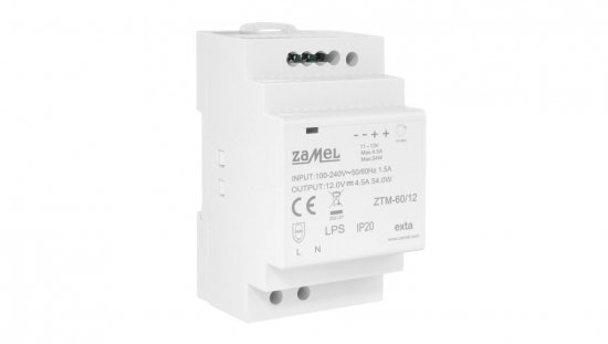 Zasilacz impulsowy montowany na szynie TH-35 (DIN) 60W 12V DC typ: ZTM-60/12 EXT10000283