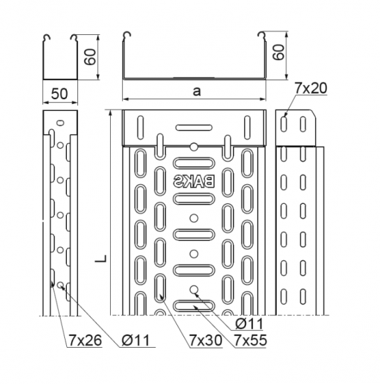 Korytko kablowe perforowane 200x60 grubość 0,5mm KGR200H60/3 161716 /3m/