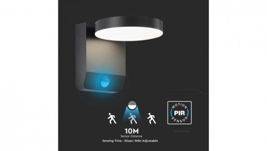 Oprawa elewacyjna LED 17W 2520lm 4000K czujnik regulowana Czarna okrągła 2957