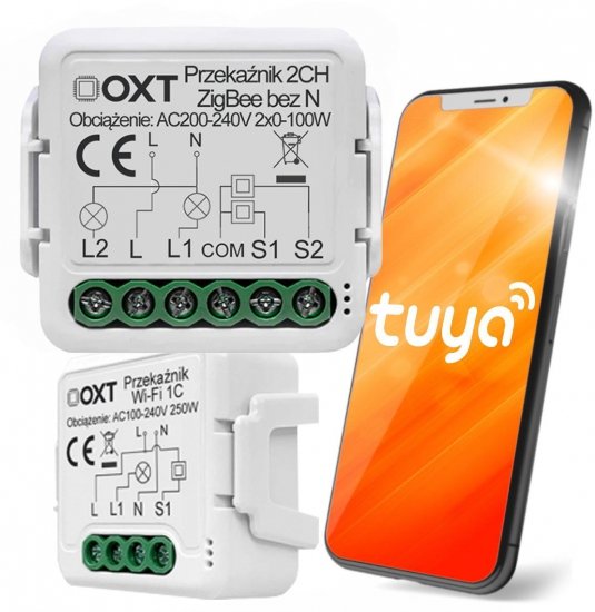 Moduł OXT mini przekaźnik 2 obw. bez N ZigBee TUYA