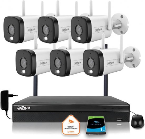 Zestaw monitoringu IP Dahua 6 Kamer WI-FI 3MPx aktywne odtraszanie LED IR do 30m