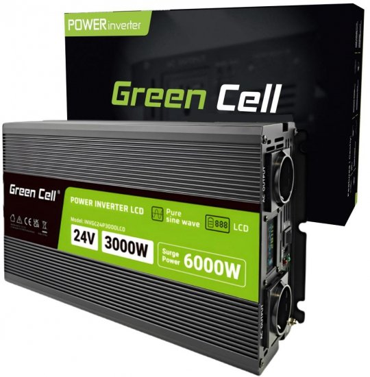 PRZETWORNICA NAPIĘCIA Green Cell PowerInverter LCD 24V -|} 230V 3000/6000W CZYSTA SINUSOIDA