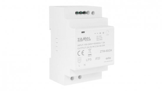 Zasilacz impulsowy montowany na szynie TH-35 (DIN) 60W 24V DC typ: ZTM-60/24 EXT10000284