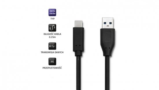 Qoltec Kabel USB typ C 3.1 męski USB 3.0 typ A męski 0.25m