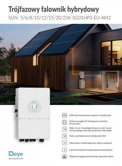 DEYE Falownik hybrydowy SUN-20K-SG01HP3-EU-AM2 3-fazowy (wysokonapięciowy)