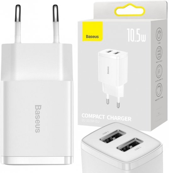 ŁADOWARKA SIECIOWA Baseus Compact Charger CCXJ010202 10.5W 2x USB-A BIAŁA