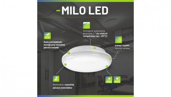 Plafoniera sieciowo-awaryjna MILO M 3H MT 4000K MD IP65 (czujnik ruchu) / 92782