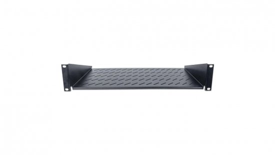 Półka 2U 250mm rack 19, 2 pkt mocowania, perforowana czarna