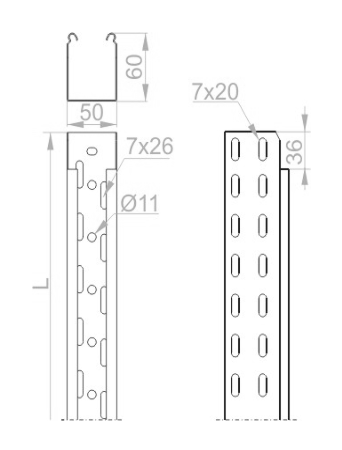 Korytko kablowe perforowane 500/60 głubość 0,7mm KGL500H60/3 160616 /3m/