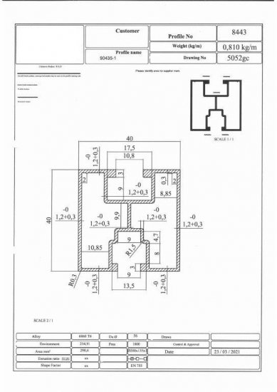 Profil aluminiowy 40*40 śruba sześciokątna L:2220mm