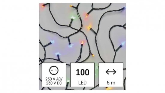 Lampki choinkowe Classic 100 LED 5m multikolor, zielony przewód, IP20