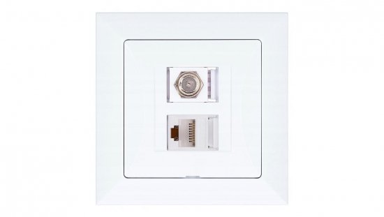 Gniazdo podtynkowe typu F + gn. RJ-45 Pola białe, 33026