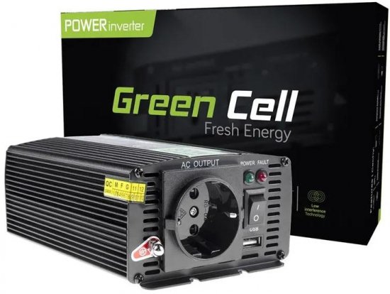 PRZETWORNICA NAPIĘCIA INWERTER Green Cell 12VDC-230VAC 500W/1000W MODYFIKOWANA SINUSOIDA (MGWT)