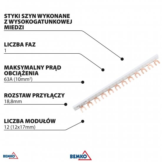 SZYNA ŁĄCZENIOWA 1F TYP-U 10MM2 12 MODUŁÓW