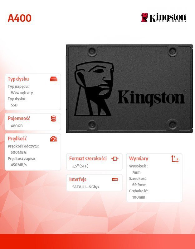 Kingston SSD A400 SERIES 480GB SATA3 2.5&#039;&#039;